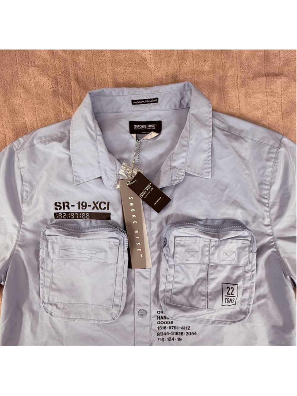 Men's Smoke Rise Casual Button Down Shirt Large Pale Blue Inmate